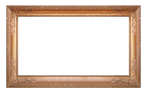 Beyaz arkaplanda izole edilmiş resimler, aynalar veya fotoğraf için panoramik altın çerçeve
