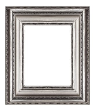 Beyaz arkaplanda izole edilmiş resimler, aynalar veya fotoğraf için gümüş çerçeve