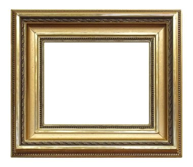 Beyaz arkaplanda izole edilmiş resimler, aynalar veya fotoğraf için altın çerçeve
