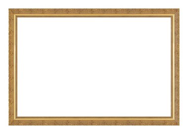 Beyaz arkaplanda izole edilmiş resimler, aynalar veya fotoğraf için panoramik altın çerçeve