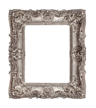 Beyaz arkaplanda izole edilmiş resimler, aynalar veya fotoğraf için gümüş çerçeve