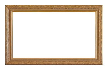 Beyaz arkaplanda izole edilmiş resimler, aynalar veya fotoğraf için panoramik altın çerçeve