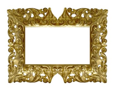 Beyaz arkaplanda izole edilmiş resimler, aynalar veya fotoğraf için panoramik altın çerçeve