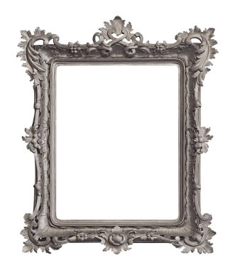 Beyaz arkaplanda izole edilmiş resimler, aynalar veya fotoğraf için panoramik gümüş çerçeve