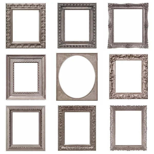 Set Silver Frames Paintings Mirrors Photos — Stock Photo, Image