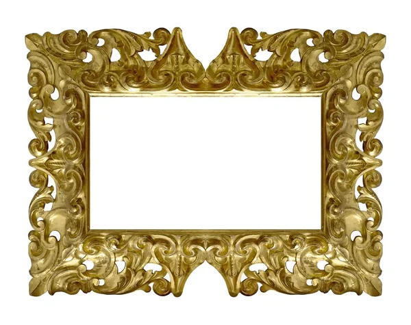 Panoramic Golden Frame Paintings Mirrors Photo Isolated White Background — Stock Photo, Image