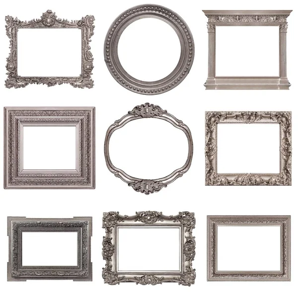 Set Silver Frames Paintings Mirrors Photos — Stock Photo, Image