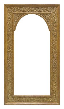 Beyaz arkaplanda izole edilmiş resimler, aynalar veya fotoğraf için panoramik altın çerçeve