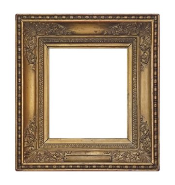 Beyaz arkaplanda izole edilmiş resimler, aynalar veya fotoğraf için altın çerçeve