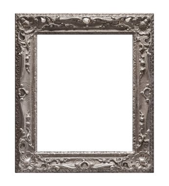 Beyaz arkaplanda izole edilmiş resimler, aynalar veya fotoğraf için gümüş çerçeve
