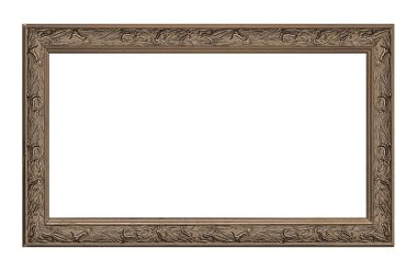 Beyaz arkaplanda izole edilmiş resimler, aynalar veya fotoğraf için panoramik ahşap çerçeve