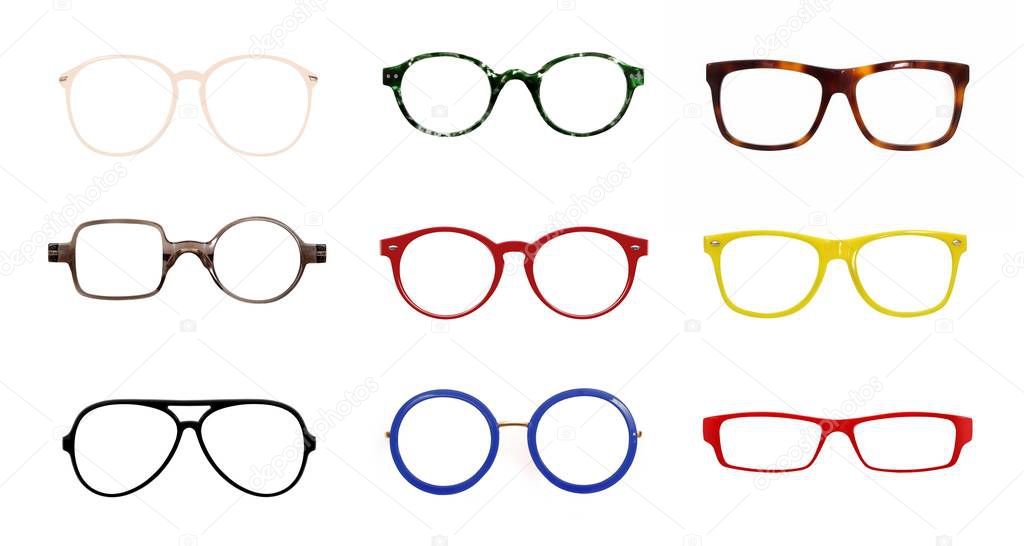 Set of glasses isolated on white background for applying on a portrait