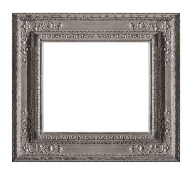 Beyaz arkaplanda izole edilmiş resimler, aynalar veya fotoğraf için gümüş çerçeve