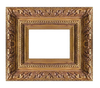 Beyaz arkaplanda izole edilmiş resimler, aynalar veya fotoğraf için altın çerçeve