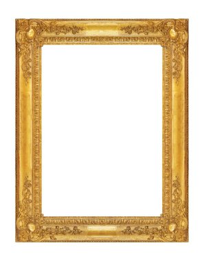 Beyaz arkaplanda izole edilmiş resimler, aynalar veya fotoğraf için altın çerçeve