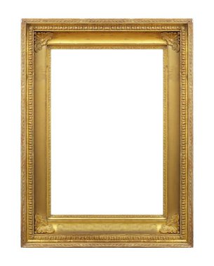 Beyaz arkaplanda izole edilmiş resimler, aynalar veya fotoğraf için altın çerçeve