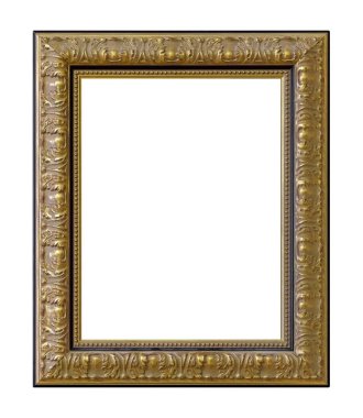 Beyaz arkaplanda izole edilmiş resimler, aynalar veya fotoğraf için altın çerçeve