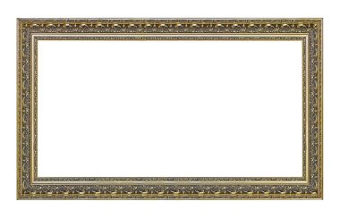 Beyaz arkaplanda izole edilmiş resimler, aynalar veya fotoğraf için panoramik altın çerçeve