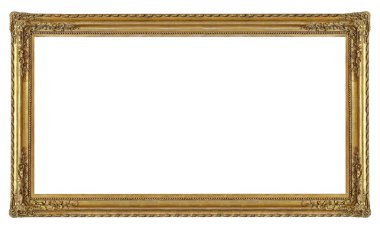 Beyaz arkaplanda izole edilmiş resimler, aynalar veya fotoğraf için panoramik altın çerçeve