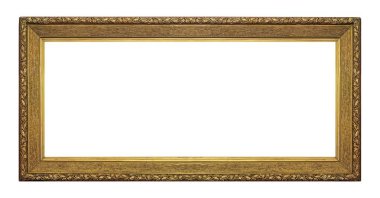 Beyaz arkaplanda izole edilmiş resimler, aynalar veya fotoğraf için panoramik altın çerçeve