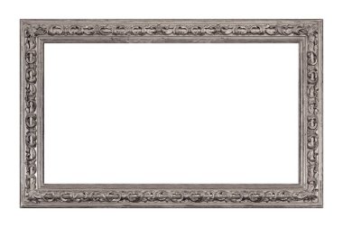 Beyaz arkaplanda izole edilmiş resimler, aynalar veya fotoğraf için panoramik gümüş çerçeve