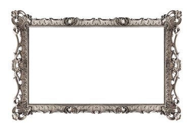 Beyaz arkaplanda izole edilmiş resimler, aynalar veya fotoğraf için panoramik gümüş çerçeve