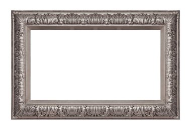 Beyaz arkaplanda izole edilmiş resimler, aynalar veya fotoğraf için panoramik gümüş çerçeve
