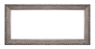 Beyaz arkaplanda izole edilmiş resimler, aynalar veya fotoğraf için panoramik gümüş çerçeve