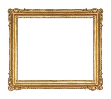 Tablolar, aynalar veya beyaz arka planda izole edilmiş fotoğraf için altın çerçeve. Kırpma yolu ile tasarım ögesi