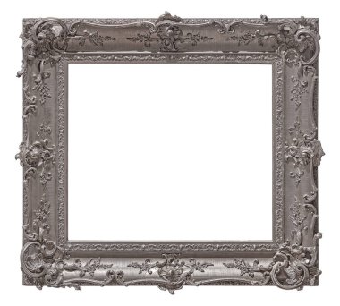 Beyaz arka planda izole edilmiş resimler, aynalar ya da fotoğraf için gümüş çerçeve. Kırpma yolu ile tasarım ögesi