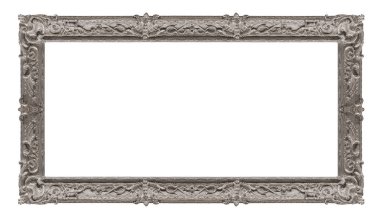 Beyaz arka planda izole edilmiş resimler, aynalar veya fotoğraf için panoramik gümüş çerçeve. Kırpma yolu ile tasarım ögesi