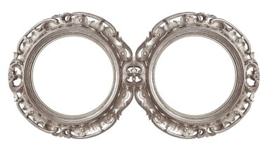 Çift gümüş çerçeve (iki kanatlı tablo) resimleri, ayna veya fotoğraflar için. Tasarım öğesi kırpma yoluyla