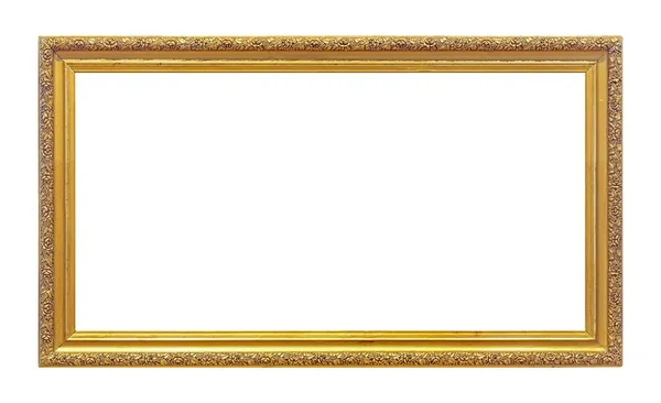 Panoramisch Gouden Kader Voor Schilderijen Spiegels Foto Geïsoleerd Witte Achtergrond — Stockfoto