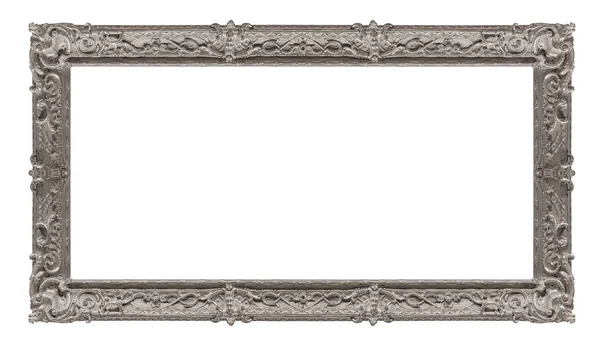 Panoramatický Stříbrný Rám Pro Obrazy Zrcadla Nebo Fotografie Izolované Bílém — Stock fotografie