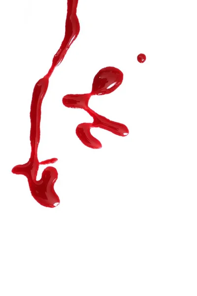 Drops Red Liquid Blood Nail Polish Ketchup Dressing Isolated White — Stock Photo, Image
