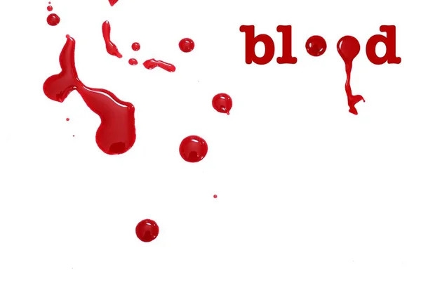Tropfen Roter Flüssigkeit Blut Nagellack Ketchup Verband Isoliert Auf Weißem — Stockfoto