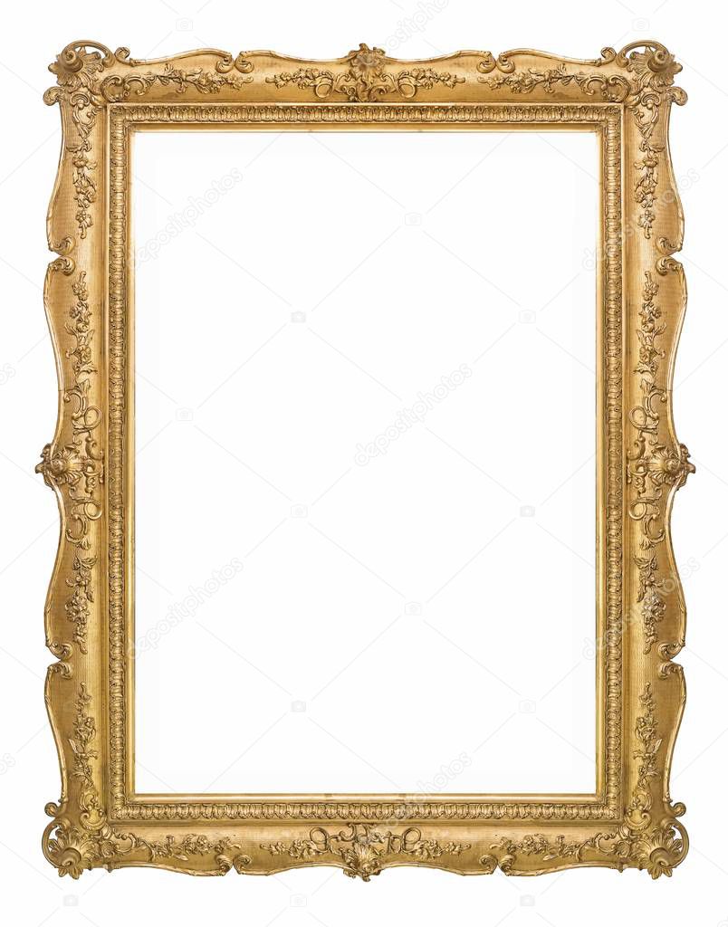 Golden frame for paintings, mirrors or photo isolated on white background