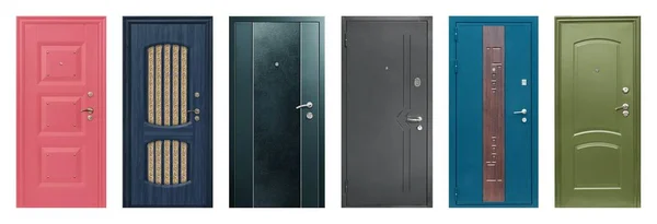 Zestaw Modeli Drzwi Wejściowych Metalowych Izolowanych Białym Tle — Zdjęcie stockowe