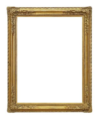 Beyaz arkaplanda izole edilmiş resimler, aynalar veya fotoğraf için altın çerçeve
