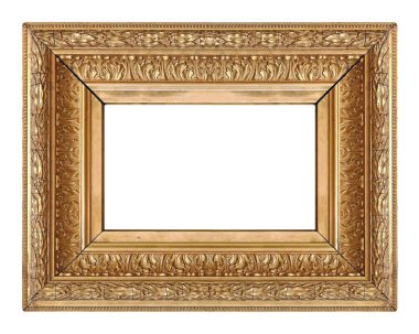 Beyaz arkaplanda izole edilmiş resimler, aynalar veya fotoğraf için altın çerçeve