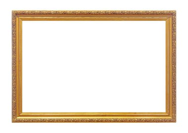 Beyaz arkaplanda izole edilmiş resimler, aynalar veya fotoğraf için altın çerçeve