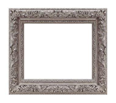 Beyaz arkaplanda izole edilmiş resimler, aynalar veya fotoğraf için gümüş çerçeve