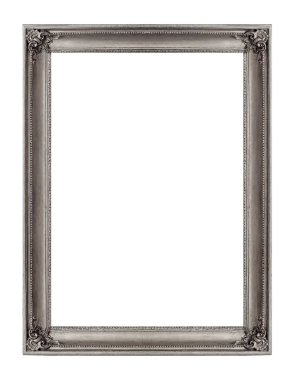 Beyaz arkaplanda izole edilmiş resimler, aynalar veya fotoğraf için gümüş çerçeve