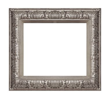 Beyaz arkaplanda izole edilmiş resimler, aynalar veya fotoğraf için gümüş çerçeve