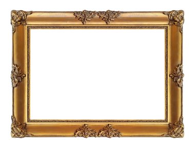 Tablolar, aynalar veya beyaz arka planda izole edilmiş fotoğraf için altın çerçeve. Kırpma yolu ile tasarım ögesi