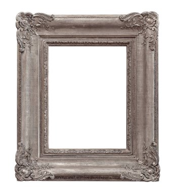 Beyaz arka planda izole edilmiş resimler, aynalar ya da fotoğraf için gümüş çerçeve. Kırpma yolu ile tasarım ögesi