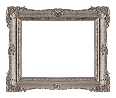 Beyaz arka planda izole edilmiş resimler, aynalar ya da fotoğraf için gümüş çerçeve. Kırpma yolu ile tasarım ögesi