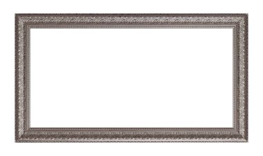 Beyaz arkaplanda izole edilmiş resimler, aynalar veya fotoğraf için panoramik gümüş çerçeve