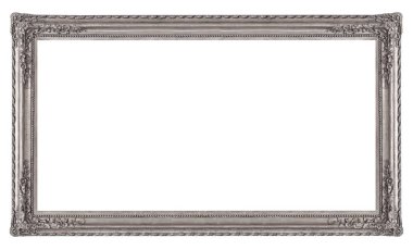Beyaz arkaplanda izole edilmiş resimler, aynalar veya fotoğraf için panoramik gümüş çerçeve