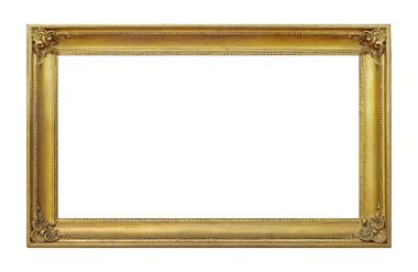 Beyaz arkaplanda izole edilmiş resimler, aynalar veya fotoğraf için panoramik altın çerçeve